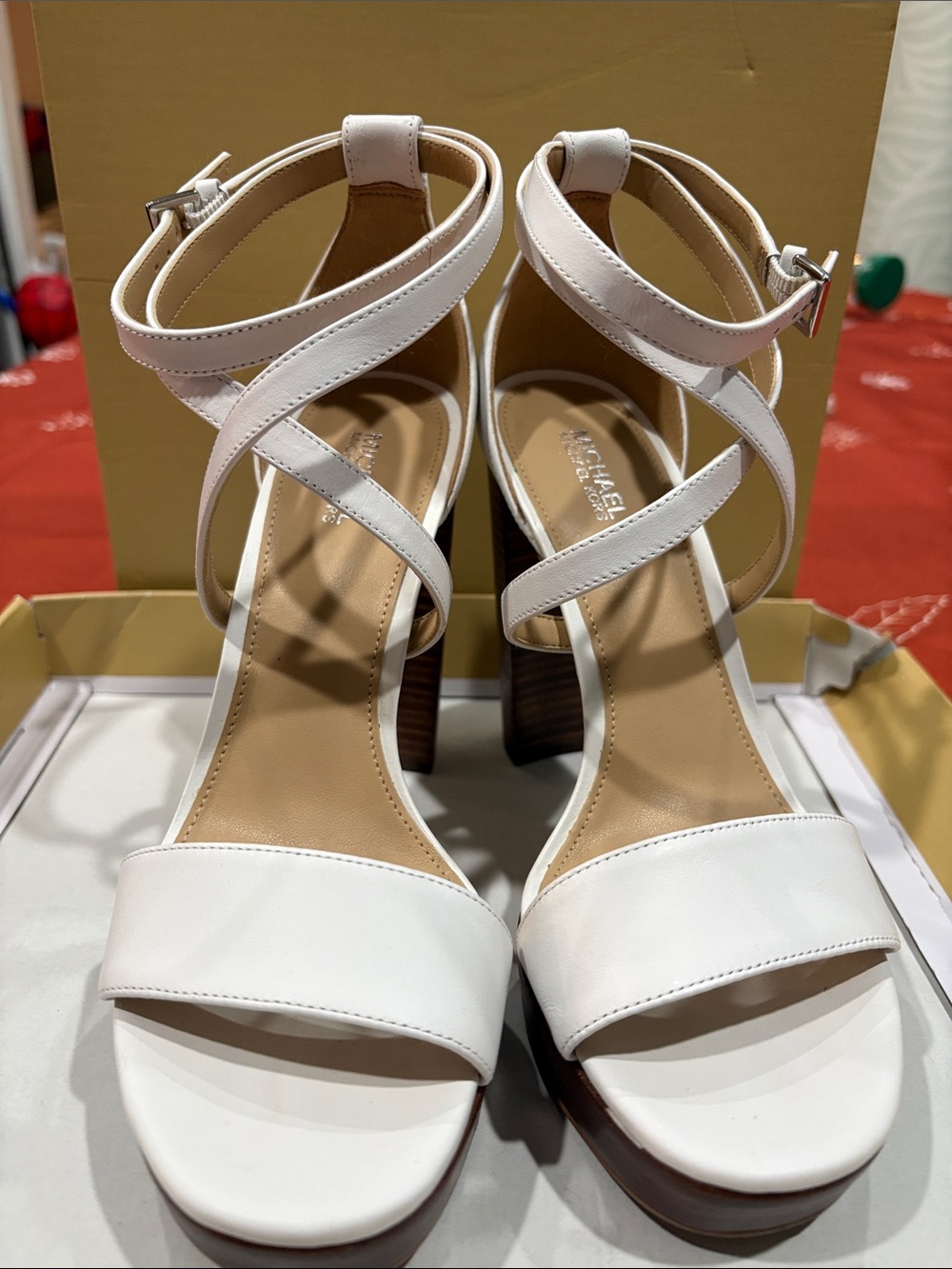 MICHAEL Michael Kors White Strappy Block Heel Sandals